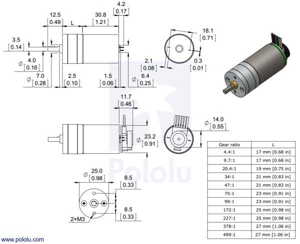31:1 6V 450RPM 20mm Redüktörlü DC Motor PL-3451