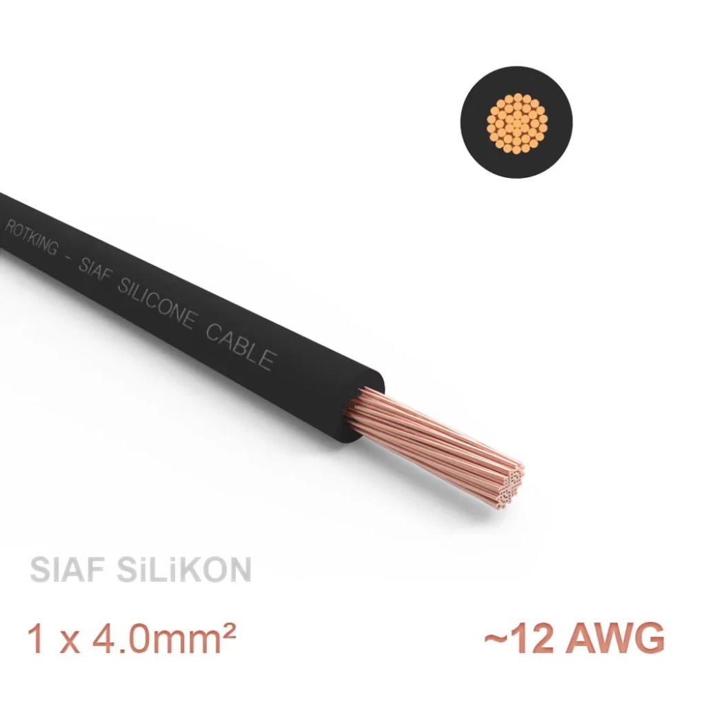 1 metre Yumuşak Silikon Kablo 1x4.0 mm2 SIAF 12 AWG - SiYAH