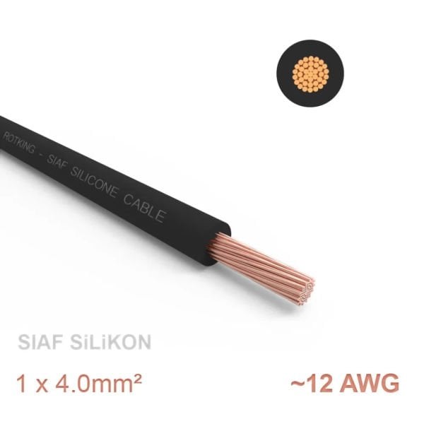1 metre Yumuşak Silikon Kablo 1x4.0 mm2 SIAF 12 AWG - SiYAH