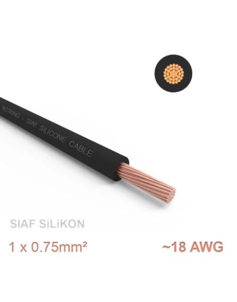 1 metre Yumuşak Silikon Kablo 1x0.75 mm2 SIAF 18 AWG - SiYAH