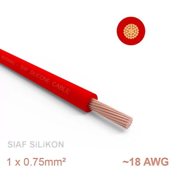 1 metre Yumuşak Silikon Kablo 1x0.75 mm2 SIAF 18 AWG - KIRMIZI