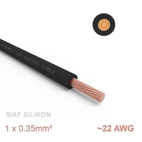 1 metre Yumuşak Silikon Kablo 1x0.35 mm2 SIAF 22 AWG - SiYAH