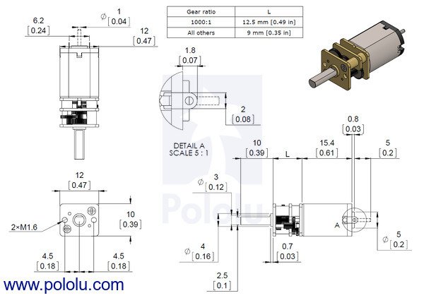 50:1 6V 650RPM Redüktörlü Mikro DC Motor PL-3073
