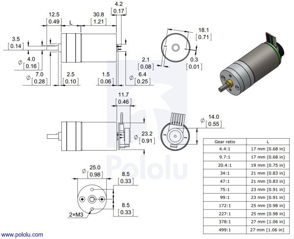 9.7:1 6V 590RPM Enkoderli Redüktörlü DC Motor PL-2282