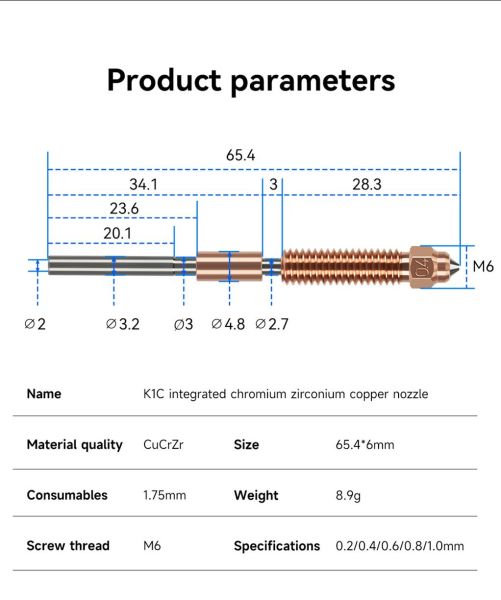 Unicorn Quick-Swap Bi Metal Nozzle K1-K1C-K1 Max-Ender3 V3 Uyumlu(0.8mm)