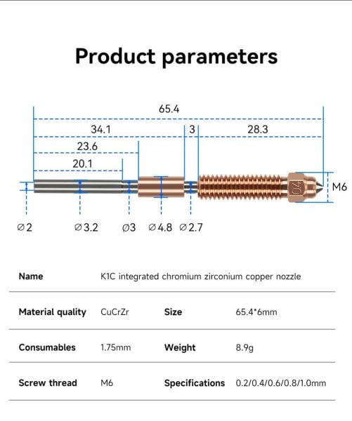 Unicorn Quick-Swap Bi Metal Nozzle K1-K1C-K1 Max-Ender3 V3 Uyumlu(0.4mm)