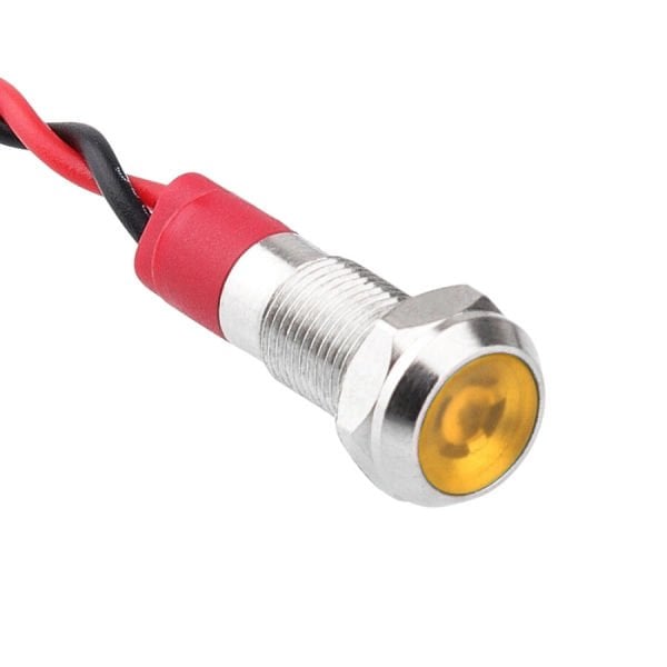06L-P1 6mm 12-24V Kablolu Metal Sinyal Lambası - Turuncu