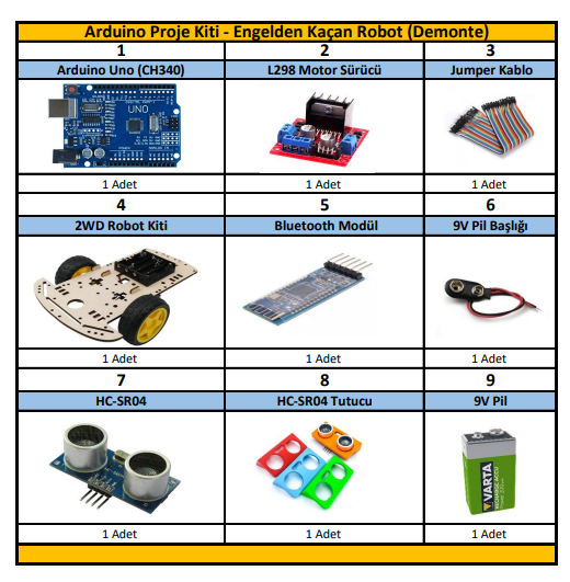Arduino Proje Kiti - Engelden Kaçan Robot (Demonte)