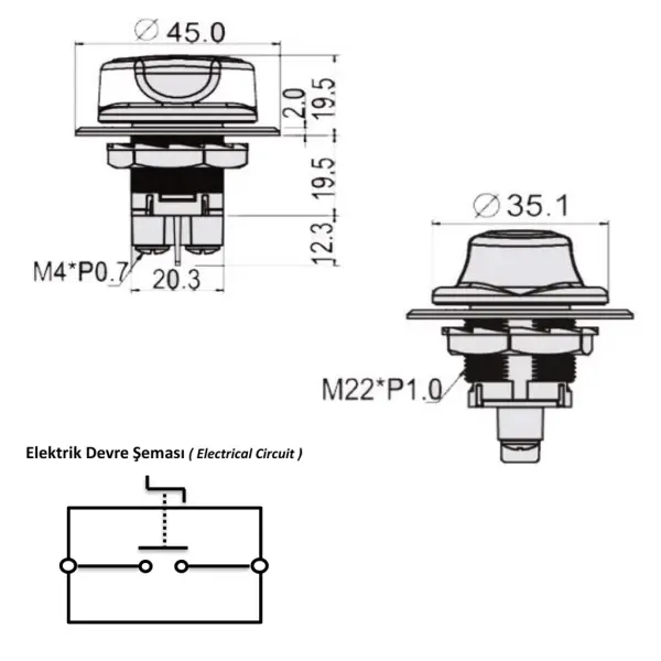 Mini Akü Devre Kesici - Acil Stop Butonu -  Şalter IP56 - 12/24V 50A